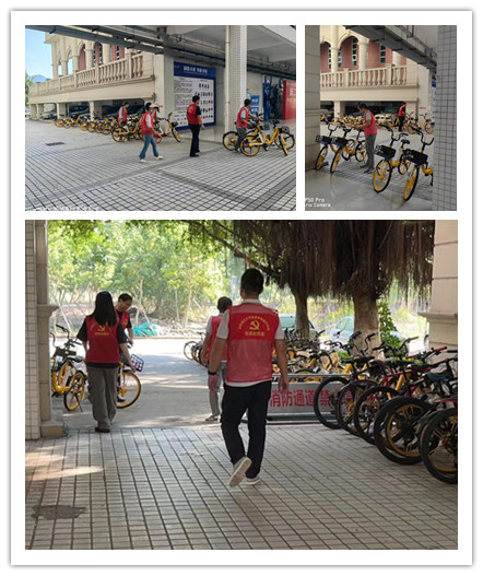 干净整洁平安有序———威廉希尔中国官网教工党支部开展整理共享单车主题党日活动